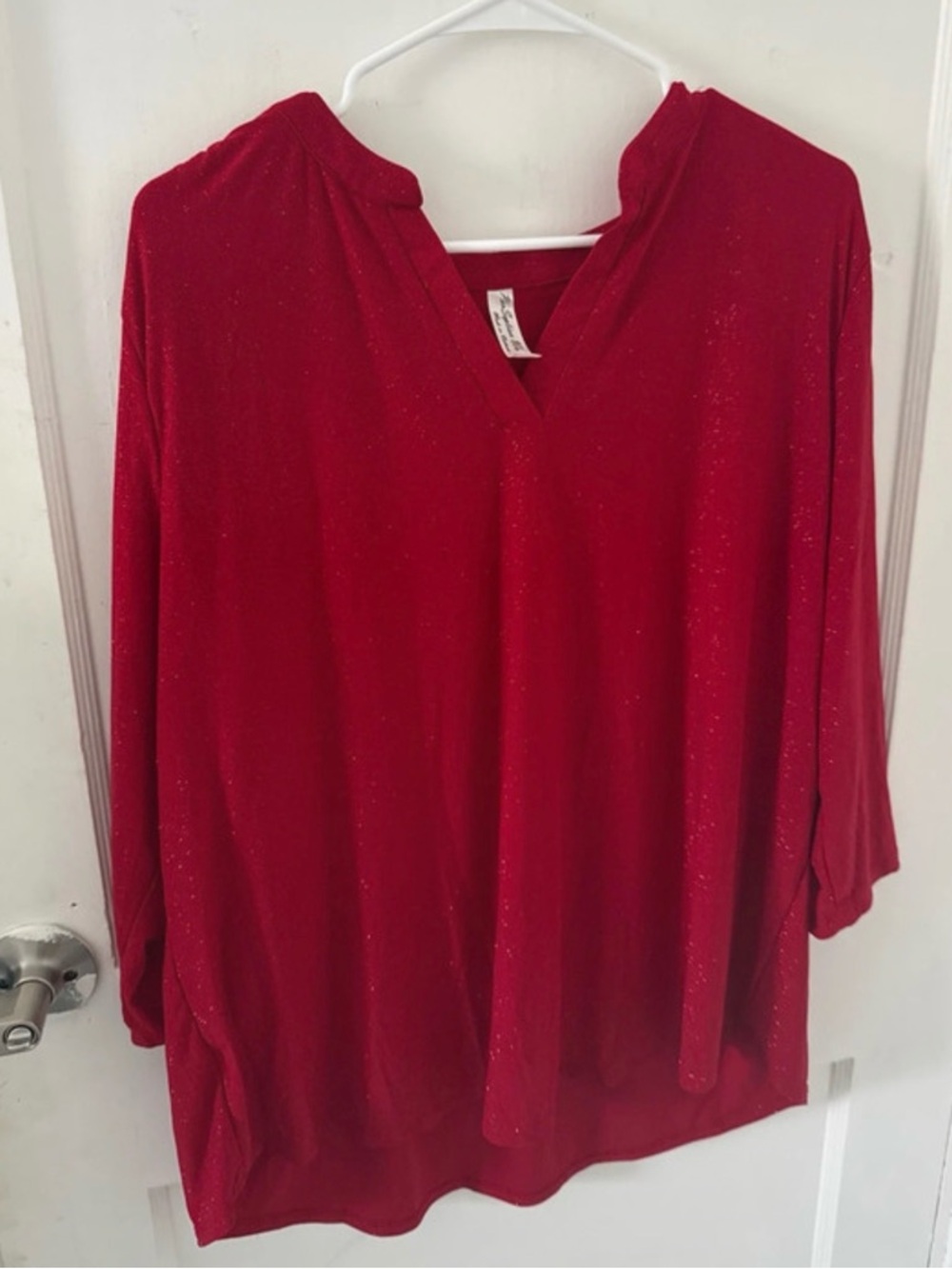 Perseption Sparkly Red V-Neck Sparkle Tunic